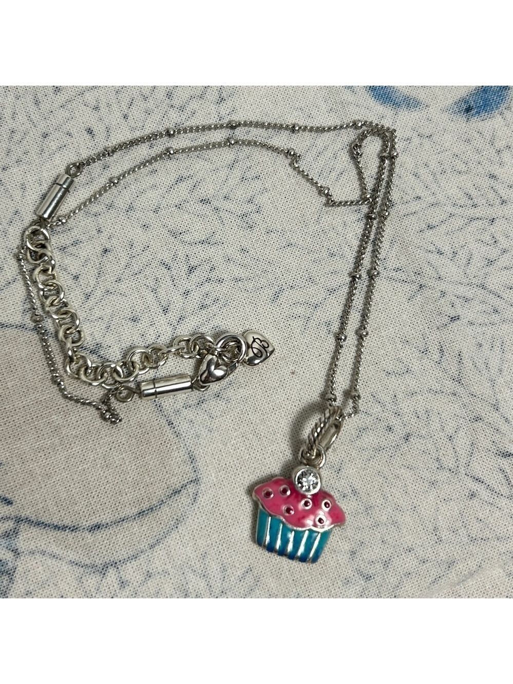 Brighton Petite Chain Necklace & Cupcake Charm Crystal Silver Plated Chain 18” - Picture 13 of 13